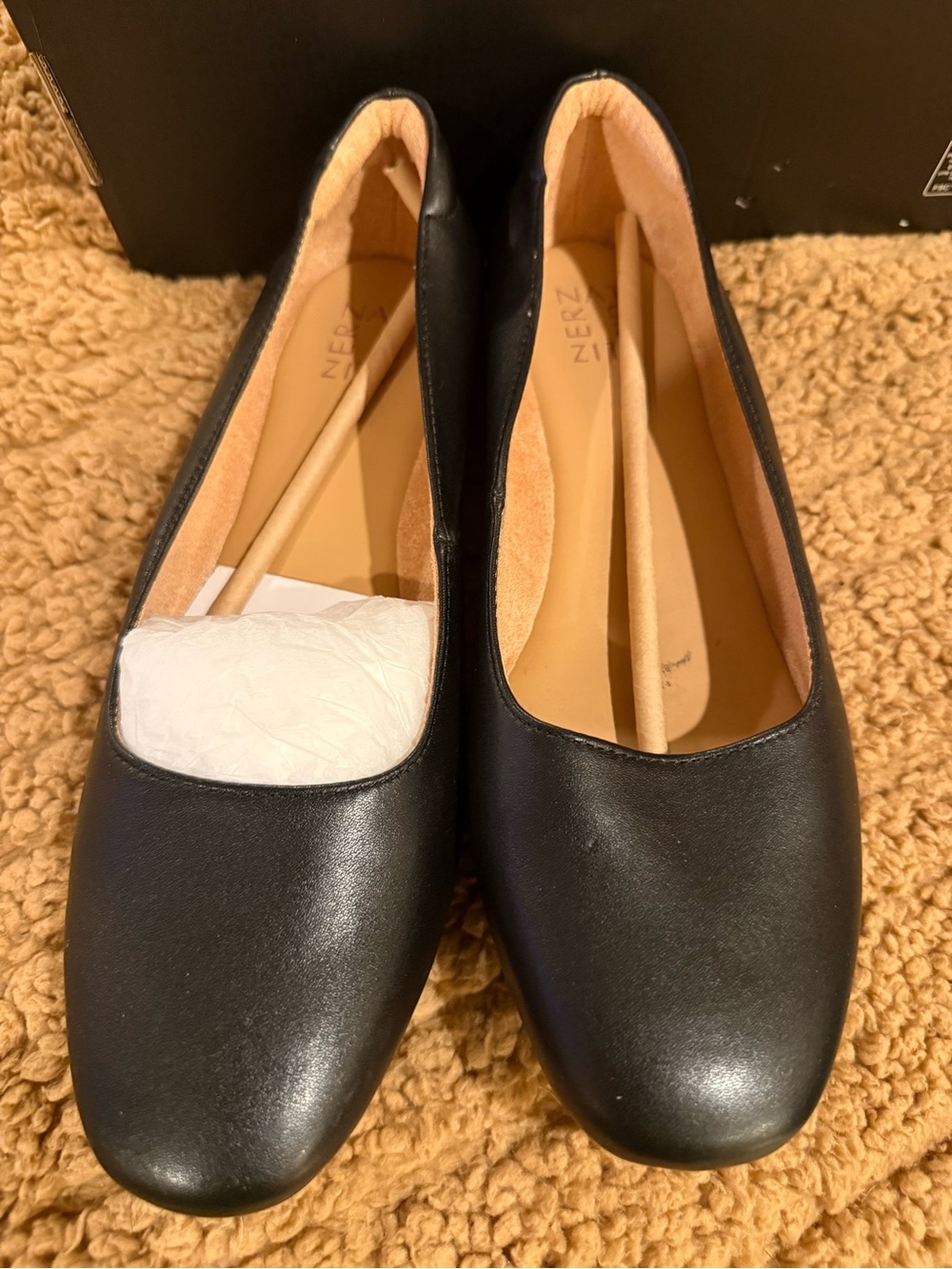 Black Leather Ballet Flats New In Box - Classic Women's Slip-On